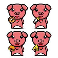 set sammlung von niedlichem schwein-maskottchen-design. isoliert auf weißem Hintergrund. niedliches charakter-maskottchen-logo-ideenbündelkonzept vektor