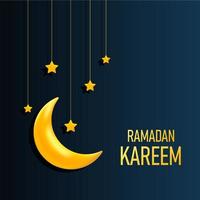 vektor illustration av en 3d halvmåne och en hängande stjärna. lämplig för bakgrunden av hälsningsdesignen för att välkomna månaden ramadan. ramadan kareem affisch bakgrundsmall.