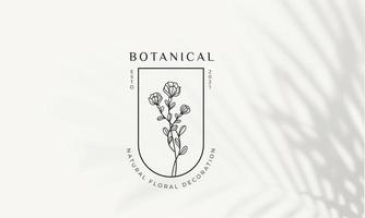 botanisches florales element handgezeichnetes logo mit wilden blumen und blättern. logo für spa- und schönheitssalon, boutique, bioladen, hochzeit, blumendesigner, innenausstattung, fotografie, kosmetik. vektor