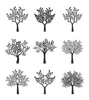 träd med löv samling. vektor kontur illustration. plantera i trädgården.