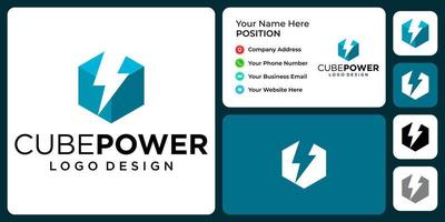 Hexagon elektrisches Logo-Design mit Visitenkartenvorlage. vektor