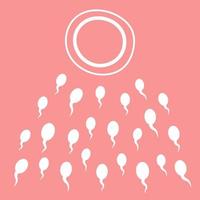 spermier tenderar att ägget. koncept av befruktning, graviditet, befruktning. gynekologi, kvinnoproblem, infertilitet, förlossning, nytt liv. vektor stock illustration på en rosa bakgrund