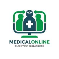 medicinsk online vektor logotyp mall. denna design använder människa och monitor symbol. lämplig för friska.