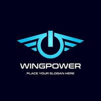 Flügelkraft-Vektor-Logo-Vorlage. Dieses Design verwendet blaue Farbe und ist für Technologie geeignet. vektor