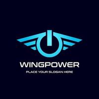 wing power vektor logotyp mall. denna design använder blå färg och lämpar sig för teknik.