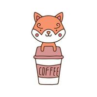 söt shiba inu med kopp kaffe maskot karaktär. illustration för klistermärke och t-shirt. vektor