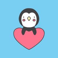 söt pingvin maskot karaktär håller kärlek. illustration för klistermärke och t-shirt. vektor