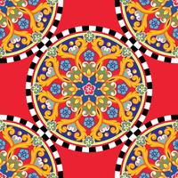Nahtloser modischer heller Hintergrund. Bunte ethnische runde dekorative Mandala auf kariertem Muster. Vektor-illustration vektor