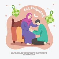 son be om ursäkt till föräldrar hälsning eid ramadan illustration tecknad vektor