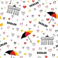 reise berlin stadt nahtloses muster. deutsche flagge regenschirm reisen wallpaper. Wahrzeichen Deutschlands Hintergrund vektor