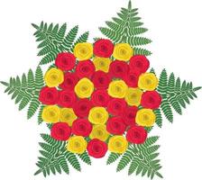 roter und gelber rosenblumenstrauß verziert mit farn verlässt vektorillustration vektor