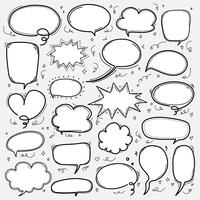 Handdragen bubblor. Doodle Style Comic Balloon, Cloud Shaped Design Elements. vektor