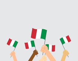 Vector die Illustrationshände, die Italien-Flaggen auf Hintergrund halten