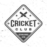 Cricket-Club-Abzeichen. Vektor. konzept für hemd, druck, stempel oder t-stück. Vintage-Typografie-Design mit Kricketschläger und Ballsilhouette. vektor