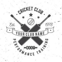 Cricket-Club-Abzeichen. Vektor. konzept für hemd, druck, stempel oder t-stück. Vintage-Typografie-Design mit Kricketschläger und Ballsilhouette. vektor