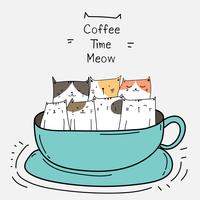 Süße Katzen In Der Tasse. Kaffeezeit-Vektor-Illustration. vektor