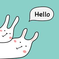 Hand gezeichneter netter Bunny With Say Hello-Gestaltungselement-Vektor-Illustration. vektor