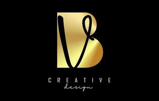 golden letters bv logo mit minimalistischem design und negativem raum. buchstaben b und v mit geometrischer und handschriftlicher typografie. vektor