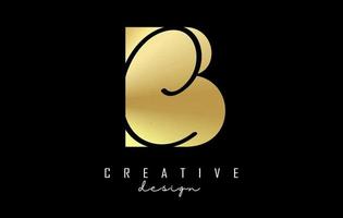 goldenes bc-logo mit minimalistischem design und negativem raum. buchstaben b und c mit geometrischer und handschriftlicher typografie. vektor
