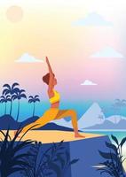 kvinna utövar yoga i höjd armställning vektor