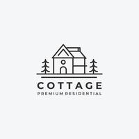 Estate Cabin Logo Line Art Vector Illustration, Haus-Cottage-Konzept