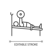 Powerlifting lineares Symbol. Sportler hebt große Gewichte. Sportler mit körperlicher Behinderung. dünne linie anpassbare illustration. Kontursymbol. Vektor isoliert Umrisszeichnung. editierbarer Strich