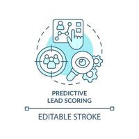 Symbol für das türkisfarbene Konzept des prädiktiven Lead-Scorings. ai-nutzung im marketing abstrakte idee dünne linienillustration. isolierte Umrisszeichnung. editierbarer Strich. Arial, unzählige pro-fette Schriftarten verwendet vektor