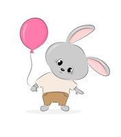 Hase mit Ballon, niedliche Osterfeiertagskarte oder Babyparty, Textildruck, Geschenkverpackungsdesign, Kinderillustration, einzeilige Vektorillustration vektor