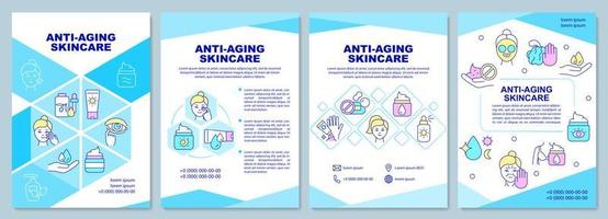 blaue broschürenvorlage für anti-aging-hautpflege. intelligentes Altern. Broschürendruckdesign mit linearen Symbolen. Vektorlayouts für Präsentationen, Jahresberichte, Anzeigen. arial-schwarz, unzählige Pro-Regular-Schriftarten verwendet vektor