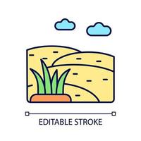 gräsmark rgb färgikon. gräs täckt mark. mark med kort vegetation som växer. stor öppen gräsplan. djurbetande äng. isolerade vektor illustration. enkel linjeteckning. redigerbar linje