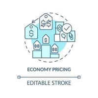 Economy Pricing Türkis Konzept Symbol. verkauf von produkten zu niedrigeren preisen abstrakte idee dünne linie illustration. isolierte Umrisszeichnung. editierbarer Strich. Roboto-Medium, unzählige pro-fette Schriftarten verwendet vektor