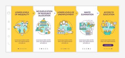 centralt planerade ekonomiska systemfördelar gul onboarding-mall. responsiv mobilwebbplats med linjära konceptikoner. webbsida genomgång 5 steg skärmar. lato-fet, vanliga typsnitt som används vektor