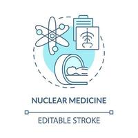 Symbol für das blaue Konzept der Nuklearmedizin. nukleare energienutzung abstrakte idee dünne linie illustration. Thoraxröntgen und CT-Scanner. radioaktive Materialien. Vektor isolierte Umrissfarbe Zeichnung. editierbarer Strich