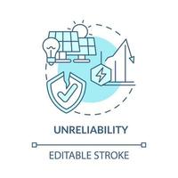 blaues Konzeptsymbol für Unzuverlässigkeit. erneuerbare energie nachteil abstrakte idee dünne linie illustration. Ausfall der Sonnenkollektoren. ineffizienter Generator. Vektor isolierte Umrissfarbe Zeichnung. editierbarer Strich
