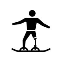 Snowboarden schwarzes Glyphen-Symbol. Sportler rutscht vom Hang herunter. Disziplin Wintersport. Sportler mit körperlicher Behinderung. Schattenbildsymbol auf Leerraum. vektor isolierte illustration