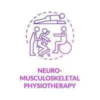 Symbol für das violette Konzept der neuromuskuloskelettalen Physiotherapie mit Farbverlauf. körperliche Rehabilitation. Therapeut Behandlung abstrakte Idee dünne Linie Illustration. Vektor isolierte Umrissfarbe Zeichnung