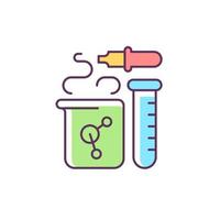 Chemie RGB-Farbsymbol. chemische reaktion im becher. Reagenzglas, Pipette, Kolben. Laborgeräte. Chemieunterricht in der Schule. isolierte vektorillustration. einfache gefüllte Strichzeichnung vektor