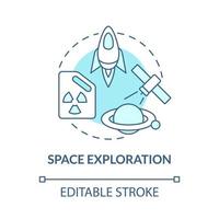 utforskning av rymden blå konceptikon. kärnenergianvändning abstrakt idé tunn linje illustration. kärnreaktordrivna satelliter. vektor isolerade kontur färgritning. redigerbar linje