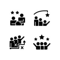 grupp prestation svart glyf ikoner på vitt utrymme. statlig planering. framgångsrikt samarbete. professionellt partnerskap. siluett symboler. solid piktogram förpackning. vektor isolerade illustration