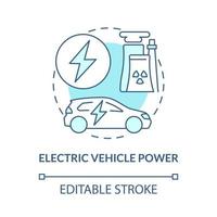 Symbol für das blaue Konzept des Elektrofahrzeugs. nukleare energienutzung abstrakte idee dünne linie illustration. alternativer Treibstoff. kohlenstofffreier Strom. Vektor isolierte Umrissfarbe Zeichnung. editierbarer Strich