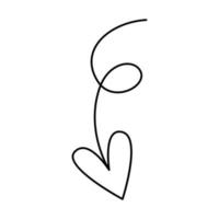 tecken på pil med hjärtat pekande nedåt. vektor illustration i doodle stil isolerad på vit bakgrund. söt tecknad symbol för navigering för kort, klistermärken och webbdesign