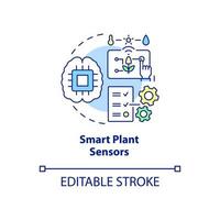 Symbol für das Konzept intelligenter Pflanzensensoren. gerät für garten abstrakte idee dünne linie illustration. innovatives Gartenzubehör. isolierte Umrisszeichnung. editierbarer Strich. Arial, unzählige pro-fette Schriftarten verwendet vektor