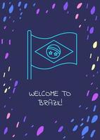 välkomnande vykort med linjär glyfikon. resa till Brasilien. gratulationskort med dekorativ vektordesign. enkel stil affisch med kreativ lineart illustration. flygblad med semesterönskemål vektor