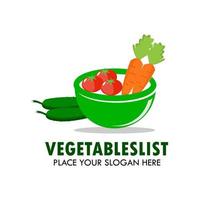 vegetableslist logotyp designmall illsutration. det finns tomat, gurka och morot. vektor