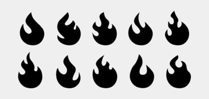 Feuer-Icon-Vektor-Set. Flammensilhouette-Symbol. schwarzes Feuersymbol isoliert auf weißem Hintergrund. vektor