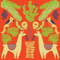 Illustration med lama och kaktus växter. Vektor sömlösa mönster på botanisk bakgrund. Hälsningskort med Alpaca.