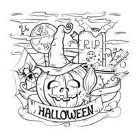 Cartoon-Vektor-Umriss-Illustration eines fröhlichen Halloween. Lineare Kunst, detailliert. Alle Objekte werden getrennt. Vektor. Malbuch, Hintergrund. vektor