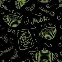 matcha te seamless mönster. vektor illustration.