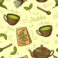 Matcha-Tee nahtloses Muster. Vektor-Illustration. vektor