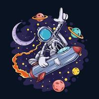 Vintage Cartoon-Astronaut im Weltraum vektor